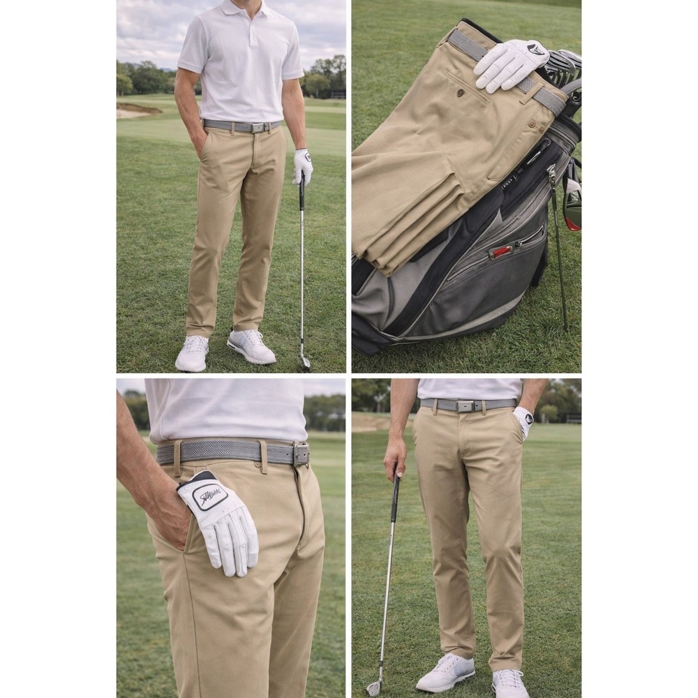 Golf Performance Preppy Hickey Freeman Mens Khaki Golf Pants 32x32 Straight Leg